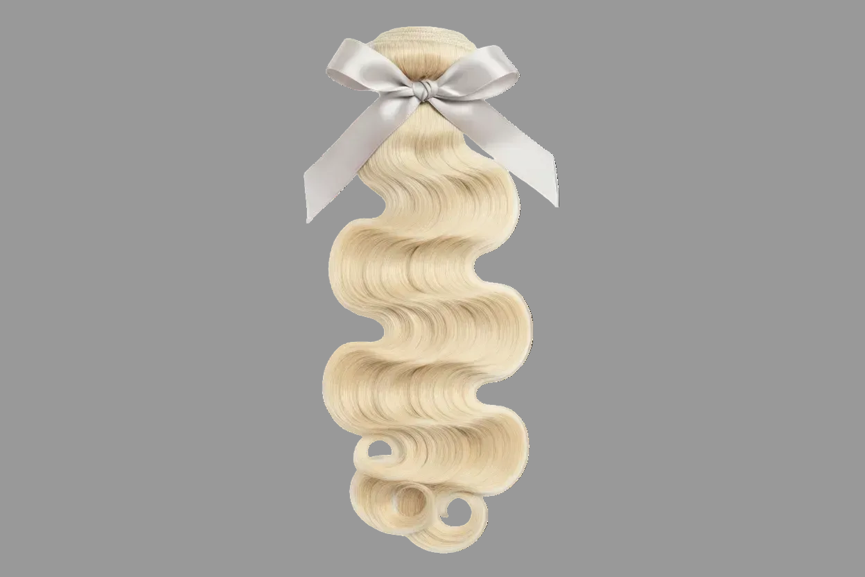 613 blonde body wave human hair with light grey bow on top