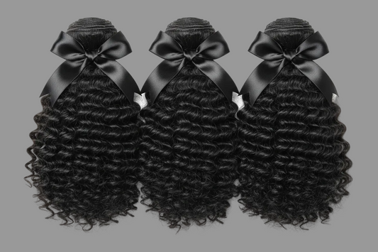 Burmese curly human hair bundles with black bow on top